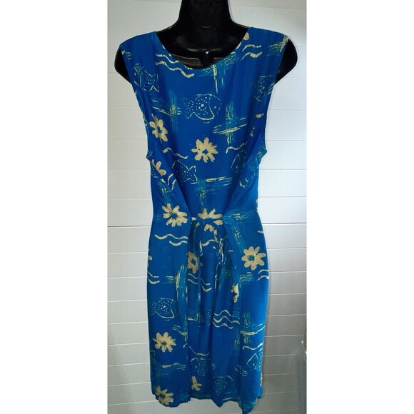 Hawaiian Mumu Dress Beach Y2K Large Womens Fish Sequin Tropical Coastal - Picture 7 of 14